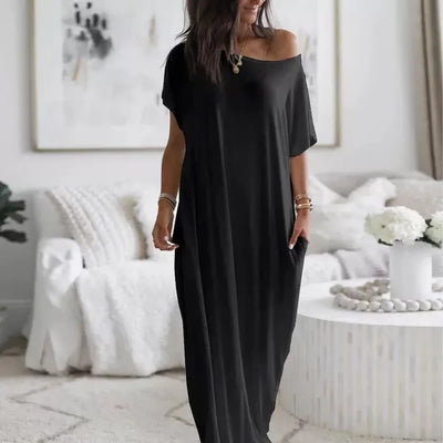 PURPOSE Women's One Shoulder Maxi Dress with Bat Sleeves