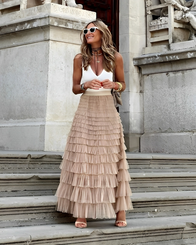 Lightweight & flattering women’s midi skirt – pleated design, breathable polyester, for formal occasions 1