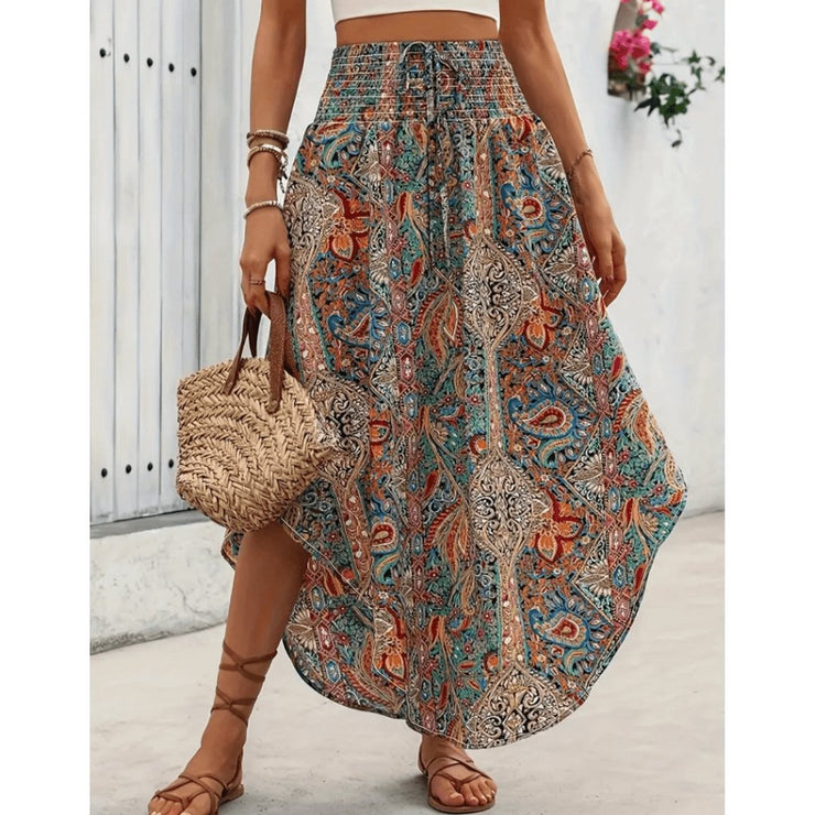 Lightweight & flowy women’s maxi skirt – paisley print, soft cotton blend, for summer occasions 1