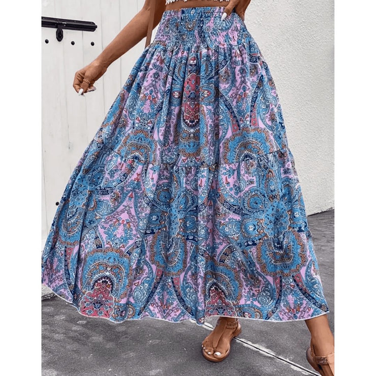 Variant image for Lightweight & flowy women’s maxi skirt – paisley print, soft cotton blend, for summer occasions-11